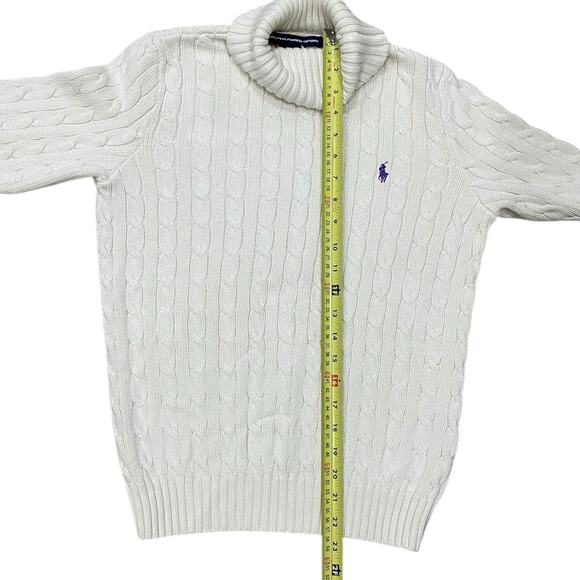 Ralph Lauren Sport Sweater Womens L Cable Knit Turtleneck Pullover Preppy Cream - Picture 7 of 8